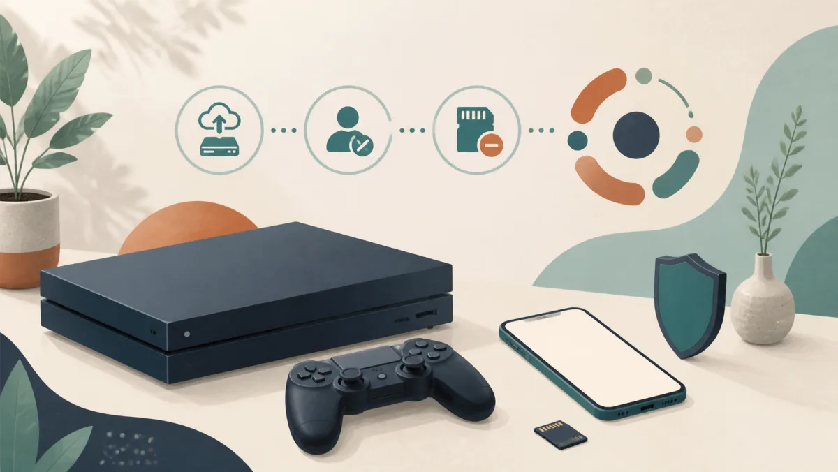 ゲーム機のバックアップ・アカウント解除・初期化を示すイメージ